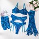 Koltailace Leopard Lingerie With Stocking Gloves Seamless Sensual Garter Belt Set Pink 4-Piece Intimate Sexy Outfits