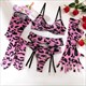Koltailace Leopard Lingerie With Stocking Gloves Seamless Sensual Garter Belt Set Pink 4-Piece Intimate Sexy Outfits