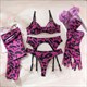 Koltailace Leopard Lingerie With Stocking Gloves Seamless Sensual Garter Belt Set Pink 4-Piece Intimate Sexy Outfits