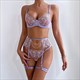 White Rhinestone Chain Lace Lingerie Set With Garter