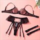 White Rhinestone Chain Lace Lingerie Set With Garter
