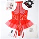 Women’S Black Patchwork Pu Leather Mesh Bodysuit One Piece Clubwear