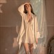 Satin Contrast Embroidery Lace Cami Dress With Flared Cuff Belt Robe Set