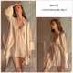 Satin Contrast Embroidery Lace Cami Dress With Flared Cuff Belt Robe Set