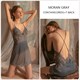 Satin Contrast Embroidery Lace Cami Dress With Flared Cuff Belt Robe Set