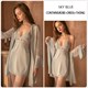 Satin Contrast Embroidery Lace Cami Dress With Flared Cuff Belt Robe Set
