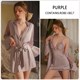 Satin Contrast Embroidery Lace Cami Dress With Flared Cuff Belt Robe Set