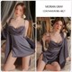 Satin-Spitze-Rüschen-Nachthemd und Kimono-Bademantel-Pyjama-Set