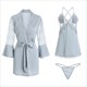 Satin-Nachthemd mit Spitzenbesatz und Tanga und Bademantel-Set mit ausgestelltem Ärmel