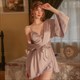 Silk Satin Bow Knot Nightdress And Robe Pajama Set