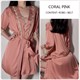 Satin Contrast Embroidery Lace Night Dress Pajama & Bathing Robe Set