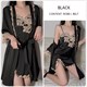 Satin Contrast Embroidery Lace Night Dress Pajama & Bathing Robe Set