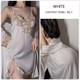 Satin Contrast Embroidery Lace Night Dress Pajama & Bathing Robe Set
