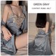 Satin Contrast Embroidery Lace Night Dress Pajama & Bathing Robe Set