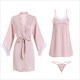 Französisches romantisches Seiden-Satin-Nachthemd mit Träger und Feder und Bademantel-Sleepwear