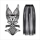Lace Bodysuit Teddy Lingerie With Lace-Up Mesh Skirt Set