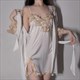 Silk Contrast Embroidery Lace Night Dress And Belt Robe Set