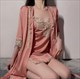 Silk Contrast Embroidery Lace Night Dress And Belt Robe Set