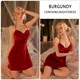 Draped Collar Velvet Lace Slip Night Dress And Robe Set