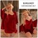 Draped Collar Velvet Lace Slip Night Dress And Robe Set