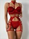 Sheer Mesh Lace Deep V Exposed Hip Suspenders Three-Piece Lingerie Set