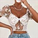 Boho Schmetterling Stickerei Puff Ärmel Top für Damen