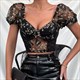 Boho Schmetterling Stickerei Puff Ärmel Top für Damen