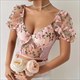 Boho Schmetterling Stickerei Puff Ärmel Top für Damen