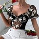 Boho Schmetterling Stickerei Puff Ärmel Top für Damen