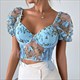 Boho Schmetterling Stickerei Puff Ärmel Top für Damen