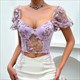 Boho Schmetterling Stickerei Puff Ärmel Top für Damen