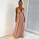 Deep V Neck Sequined Strapless Long Dress
