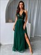 Deep V Neck Sequined Strapless Long Dress