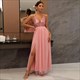 Deep V Neck Sequined Strapless Long Dress