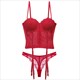 Women's Lace Longline Corset Mesh Bustier Crop Top & Briefs Set