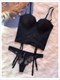 Women's Lace Longline Corset Mesh Bustier Crop Top & Briefs Set