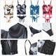 Glossy Print Push Up Garter Lingerie Set With Thongs
