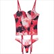 Glossy Print Push Up Garter Lingerie Set With Thongs