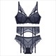 Unlined Lingerie Set 3-Piece Bra, Panty & Garter Lace Push Up Hollow Out Underwear