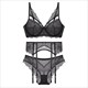 Unlined Lingerie Set 3-Piece Bra, Panty & Garter Lace Push Up Hollow Out Underwear