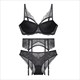 Lace Mesh Lingerie 3-Piece Bra Panties Garter Set With Strappy Push Up Underwear