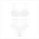Lace Mesh Lingerie 3-Piece Bra Panties Garter Set With Strappy Push Up Underwear