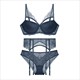 Lace Mesh Lingerie 3-Piece Bra Panties Garter Set With Strappy Push Up Underwear