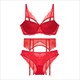 Lace Mesh Lingerie 3-Piece Bra Panties Garter Set With Strappy Push Up Underwear