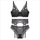 Unlined Lingerie Set 3-Piece Bra, Panty & Garter Lace Push Up Hollow Out Underwear