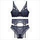 Unlined Lingerie Set 3-Piece Bra, Panty & Garter Lace Push Up Hollow Out Underwear