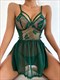 Schmetterling-Bestickte-Spitze-Mesh-Dessous-Pyjama-Set