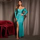 Strapless Off-Shoulder Backless Shirring Asymmetry Split Maxi Evening Dress