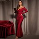 Strapless Off-Shoulder Backless Shirring Asymmetry Split Maxi Evening Dress
