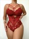 Florale Spitzen-Teddy-Bodysuit mit offenem Schritt und hinten ausgeschnittenem Mesh